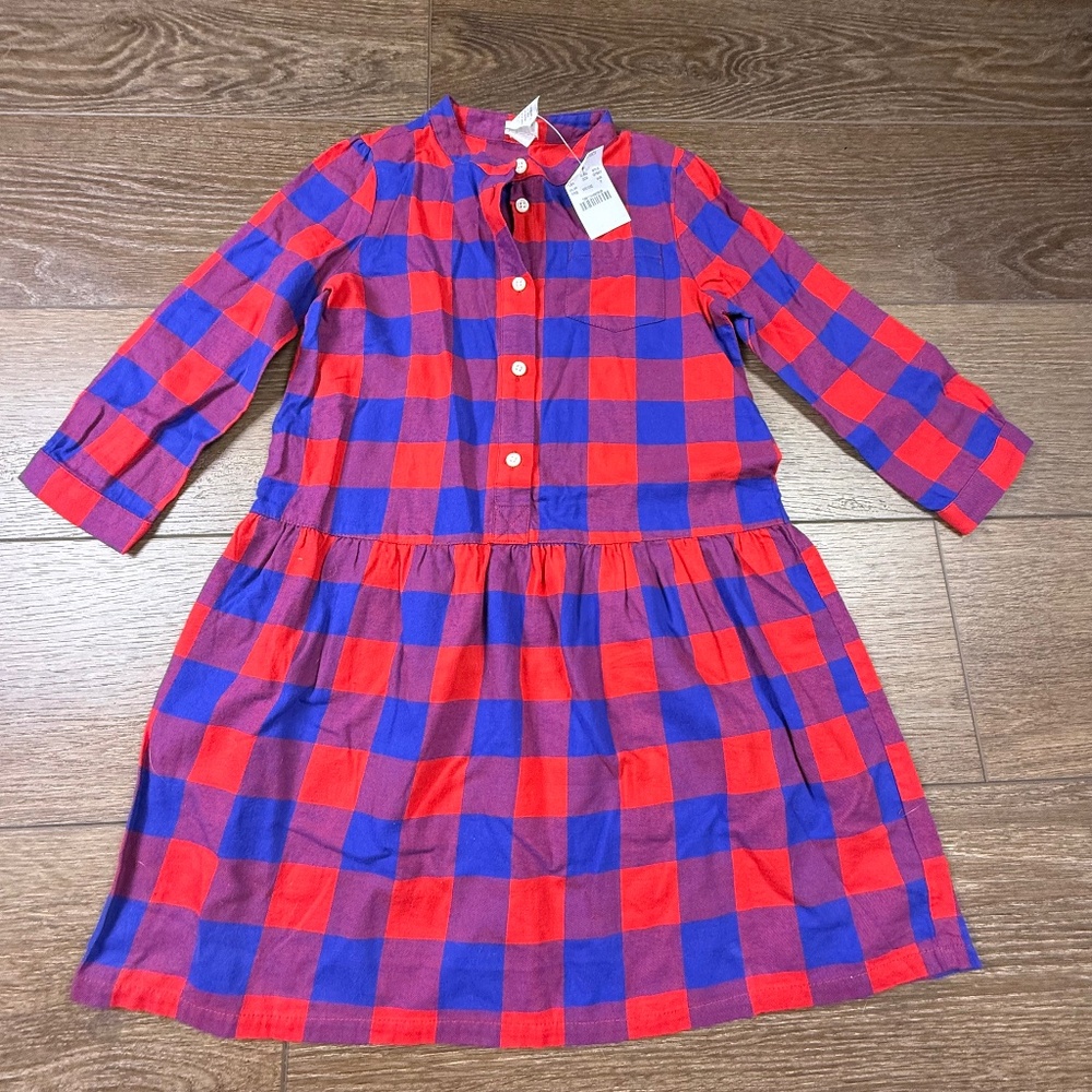 J. Crew Factory Crewcuts Girls Red/Blue Buffalo Plaid Dress, Sz 7, NWT, Holiday